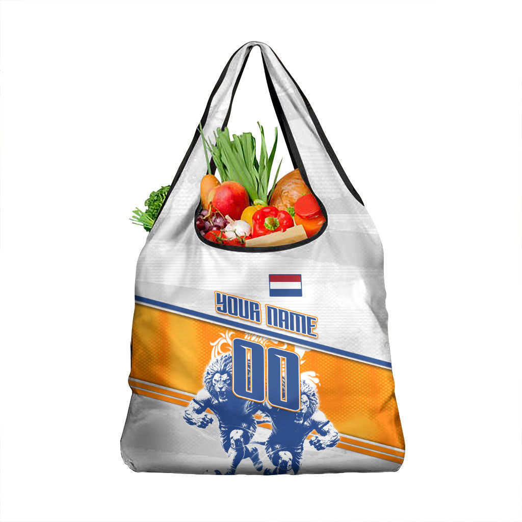 Personalized Netherlands Football Grocery Bag Dutch Lion Heritage Mascot Flame Swirl