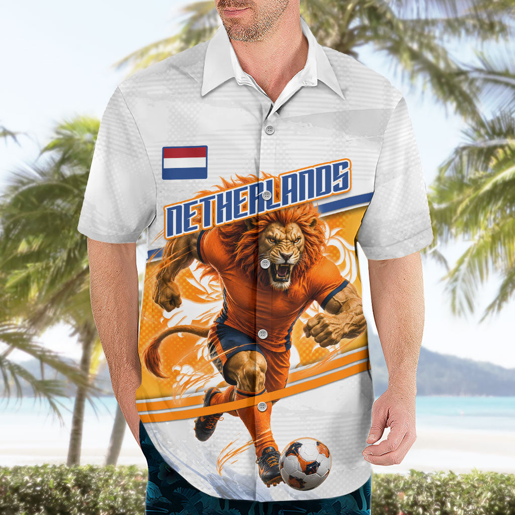 Personalized Netherlands Football Hawaiian Shirt Dutch Lion Heritage Mascot Flame Swirl