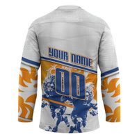 Personalized Netherlands Football Hockey Jersey Dutch Lion Heritage Mascot Flame Swirl