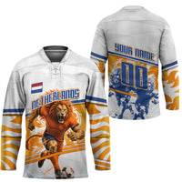 Personalized Netherlands Football Hockey Jersey Dutch Lion Heritage Mascot Flame Swirl