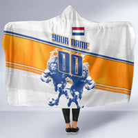 Personalized Netherlands Football Hooded Blanket Dutch Lion Heritage Mascot Flame Swirl