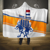 Personalized Netherlands Football Hooded Blanket Dutch Lion Heritage Mascot Flame Swirl
