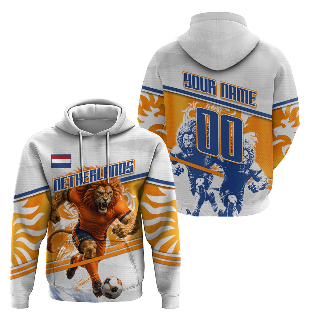 Personalized Netherlands Football Hoodie Dutch Lion Heritage Mascot Flame Swirl
