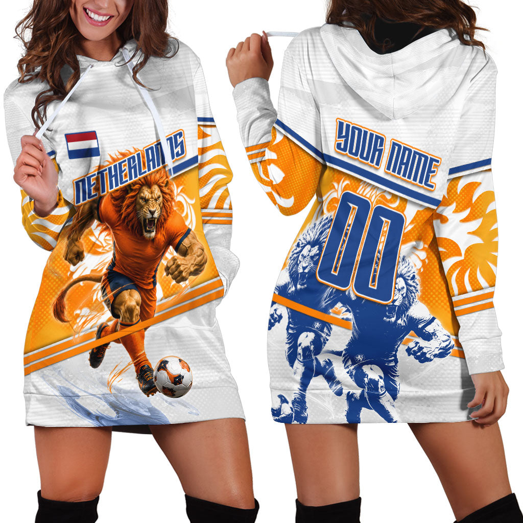 Personalized Netherlands Football Hoodie Dress Dutch Lion Heritage Mascot Flame Swirl