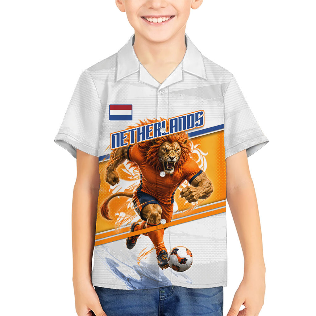 Personalized Netherlands Football Kid Hawaiian Shirt Dutch Lion Heritage Mascot Flame Swirl