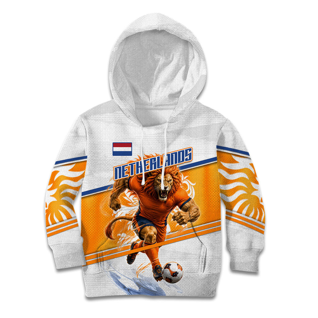 Personalized Netherlands Football Kid Hoodie Dutch Lion Heritage Mascot Flame Swirl