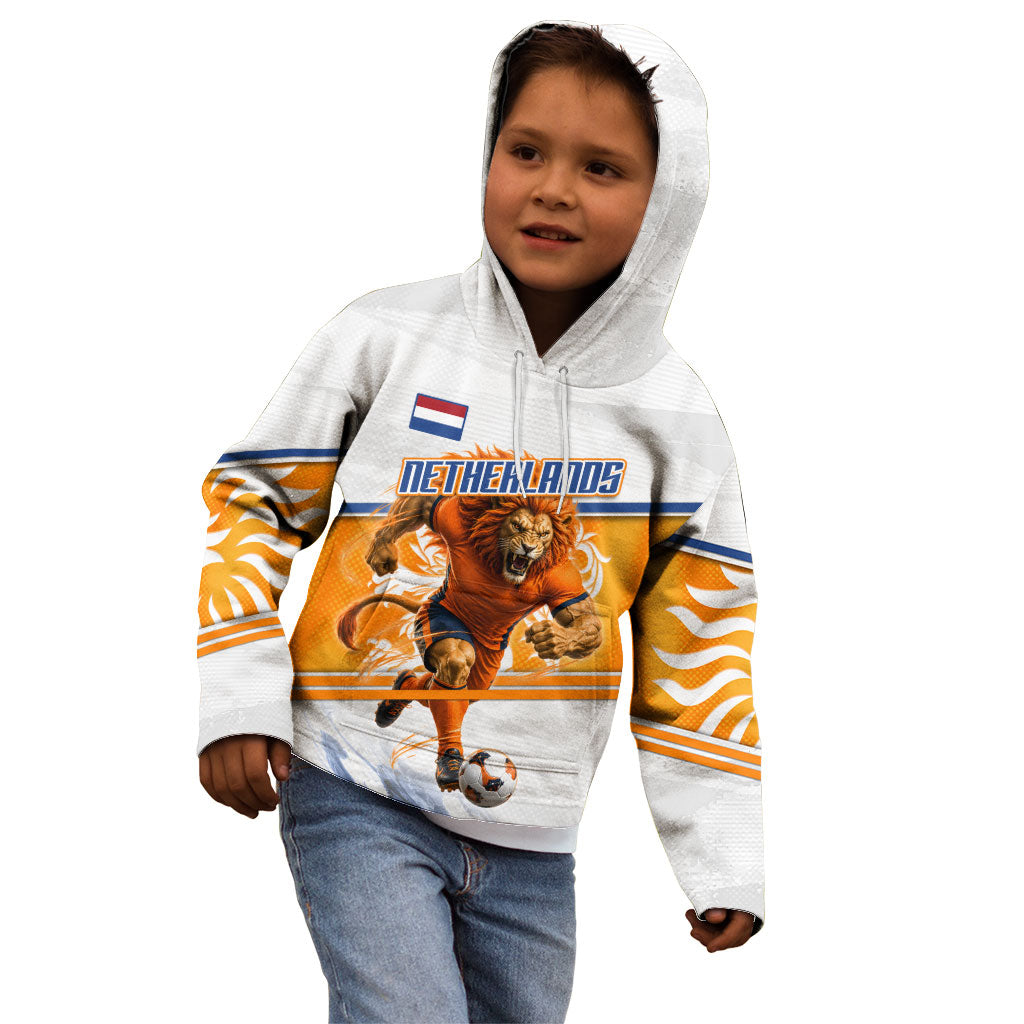 Personalized Netherlands Football Kid Hoodie Dutch Lion Heritage Mascot Flame Swirl