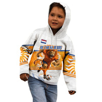 Personalized Netherlands Football Kid Hoodie Dutch Lion Heritage Mascot Flame Swirl