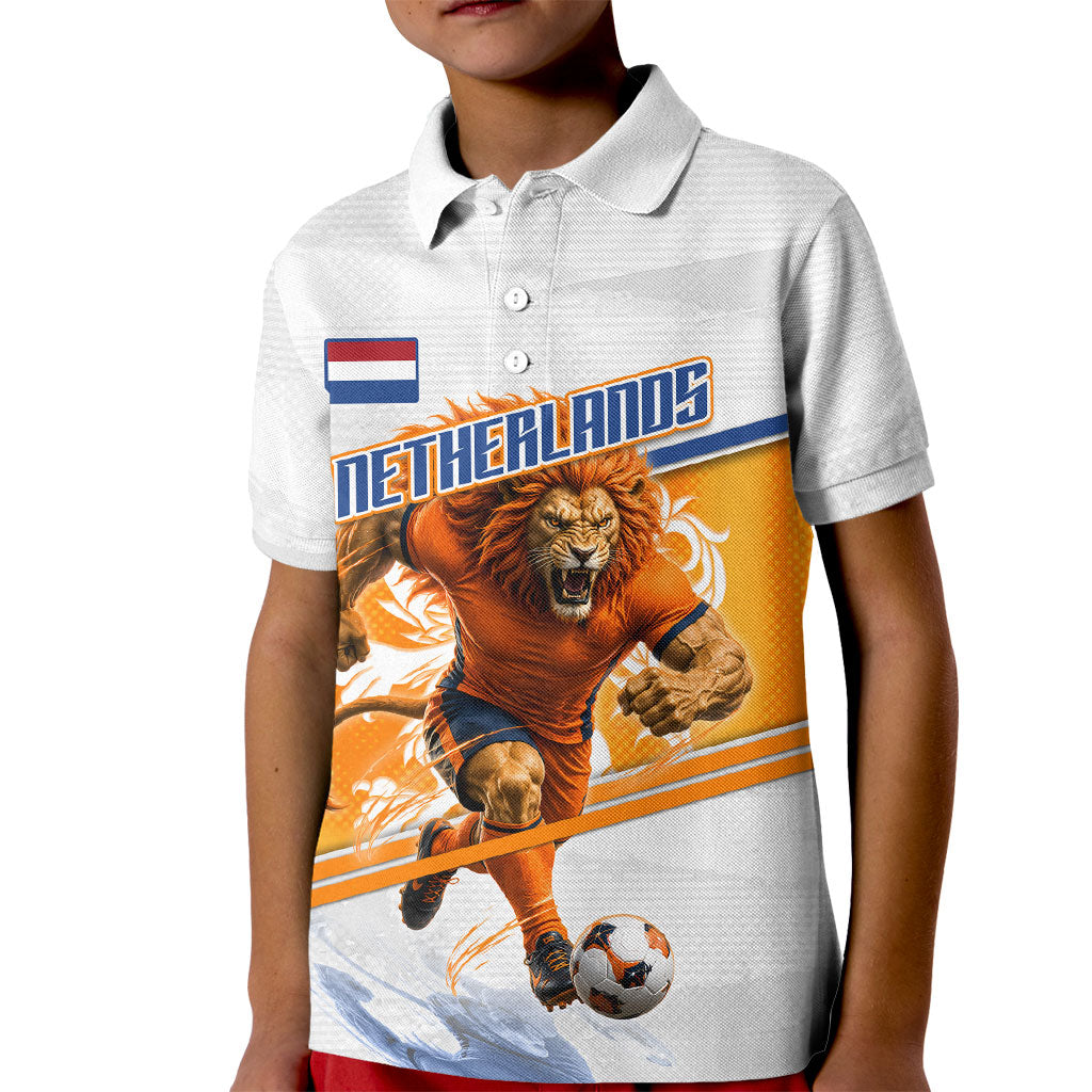 Personalized Netherlands Football Kid Polo Shirt Dutch Lion Heritage Mascot Flame Swirl