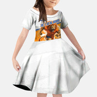 Personalized Netherlands Football Kid Short Sleeve Dress Dutch Lion Heritage Mascot Flame Swirl
