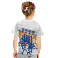 Personalized Netherlands Football Kid T Shirt Dutch Lion Heritage Mascot Flame Swirl