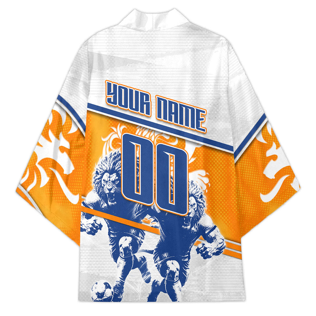 Personalized Netherlands Football Kimono Dutch Lion Heritage Mascot Flame Swirl