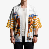 Personalized Netherlands Football Kimono Dutch Lion Heritage Mascot Flame Swirl