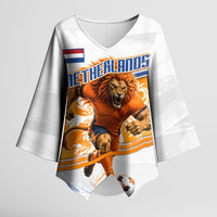 Personalized Netherlands Football Kimono Sleeve Blouse Dutch Lion Heritage Mascot Flame Swirl
