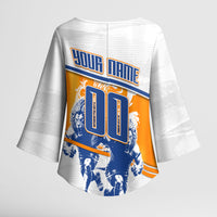 Personalized Netherlands Football Kimono Sleeve Blouse Dutch Lion Heritage Mascot Flame Swirl