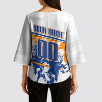 Personalized Netherlands Football Kimono Sleeve Blouse Dutch Lion Heritage Mascot Flame Swirl