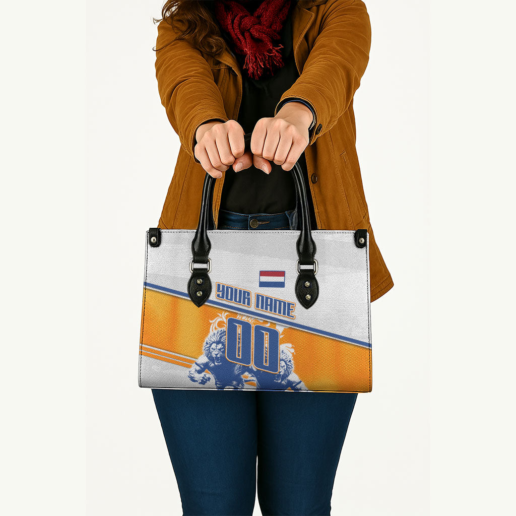Personalized Netherlands Football Leather Bag Dutch Lion Heritage Mascot Flame Swirl