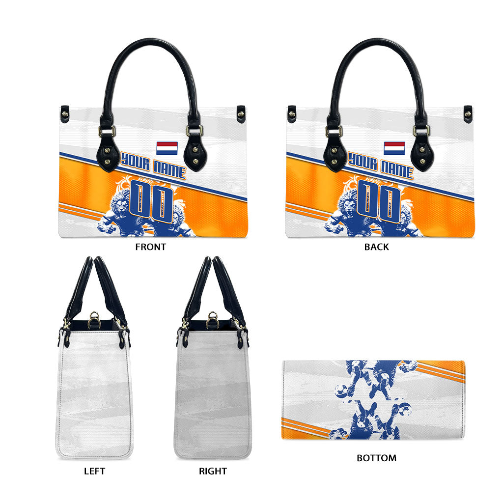 Personalized Netherlands Football Leather Bag Dutch Lion Heritage Mascot Flame Swirl