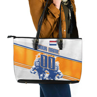 Personalized Netherlands Football Leather Tote Bag Dutch Lion Heritage Mascot Flame Swirl