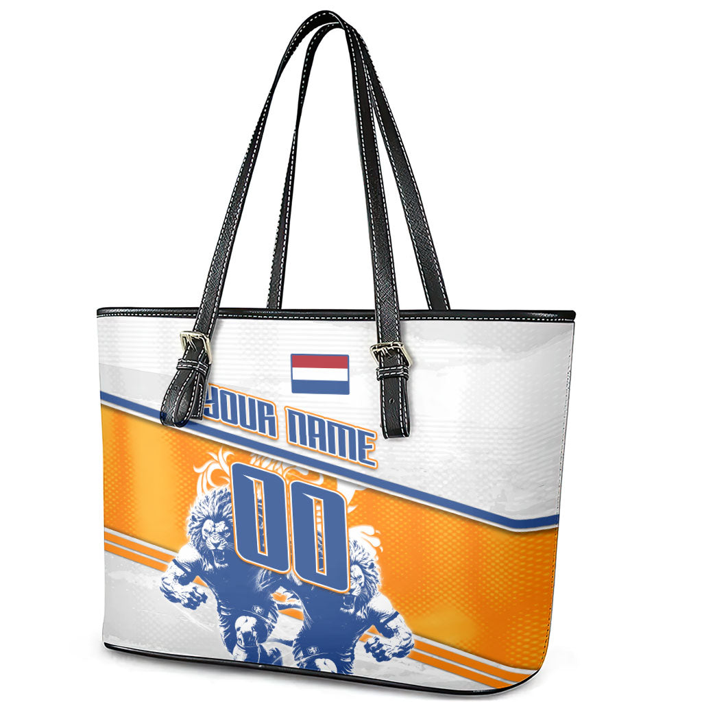 Personalized Netherlands Football Leather Tote Bag Dutch Lion Heritage Mascot Flame Swirl