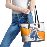 Personalized Netherlands Football Leather Tote Bag Dutch Lion Heritage Mascot Flame Swirl