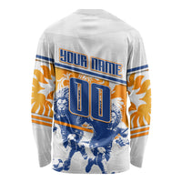 Personalized Netherlands Football Long Sleeve Shirt Dutch Lion Heritage Mascot Flame Swirl