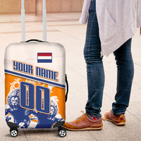 Personalized Netherlands Football Luggage Cover Dutch Lion Heritage Mascot Flame Swirl
