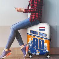 Personalized Netherlands Football Luggage Cover Dutch Lion Heritage Mascot Flame Swirl