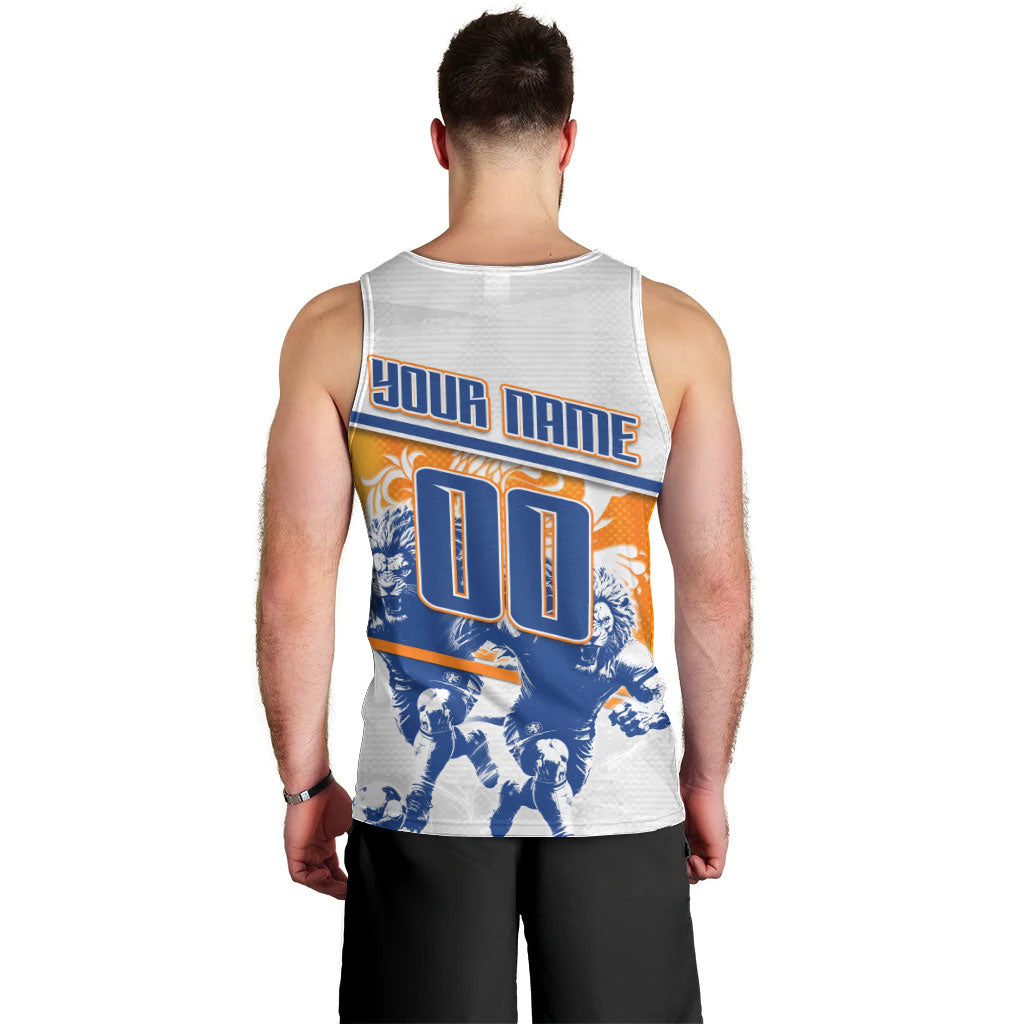 Personalized Netherlands Football Men Tank Top Dutch Lion Heritage Mascot Flame Swirl