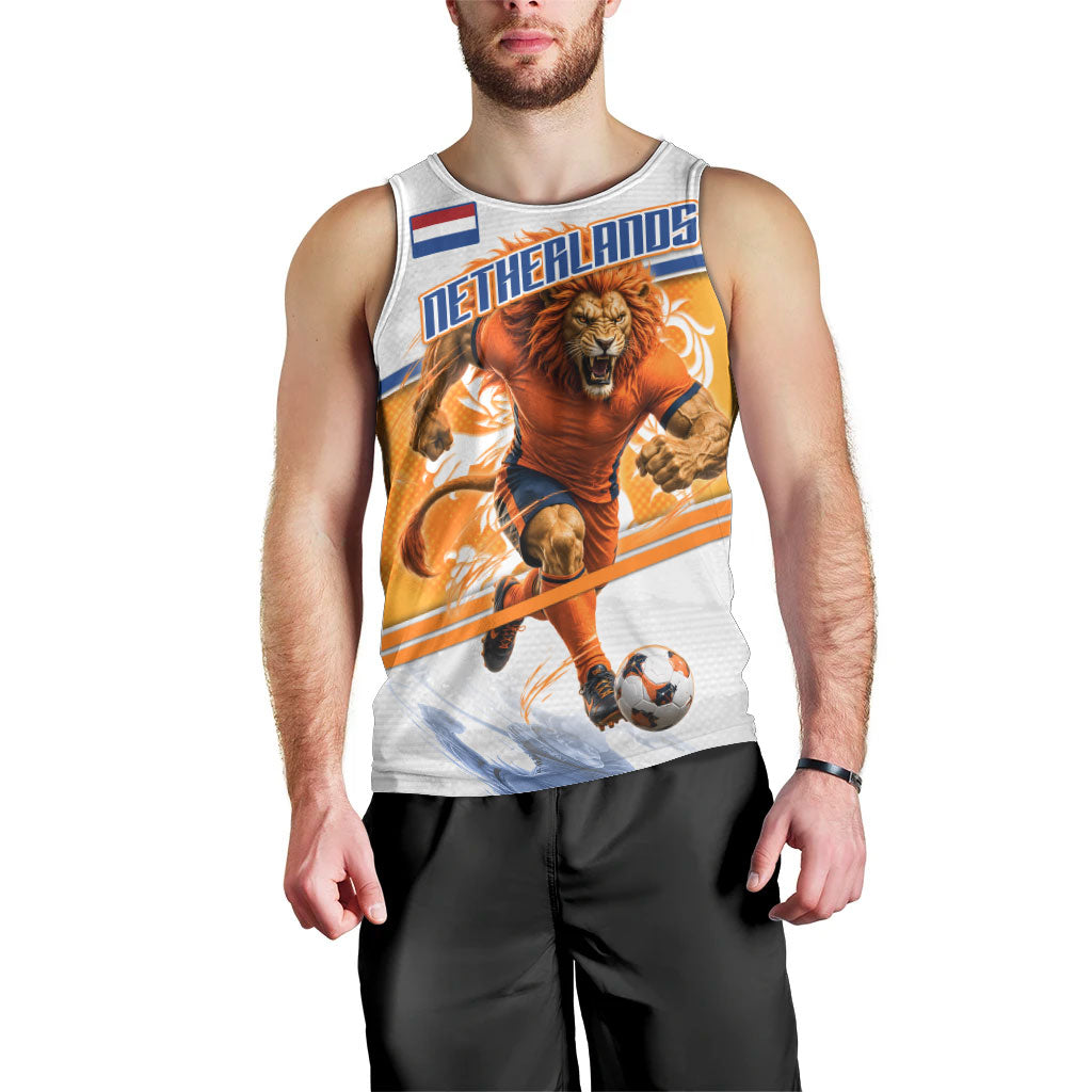 Personalized Netherlands Football Men Tank Top Dutch Lion Heritage Mascot Flame Swirl