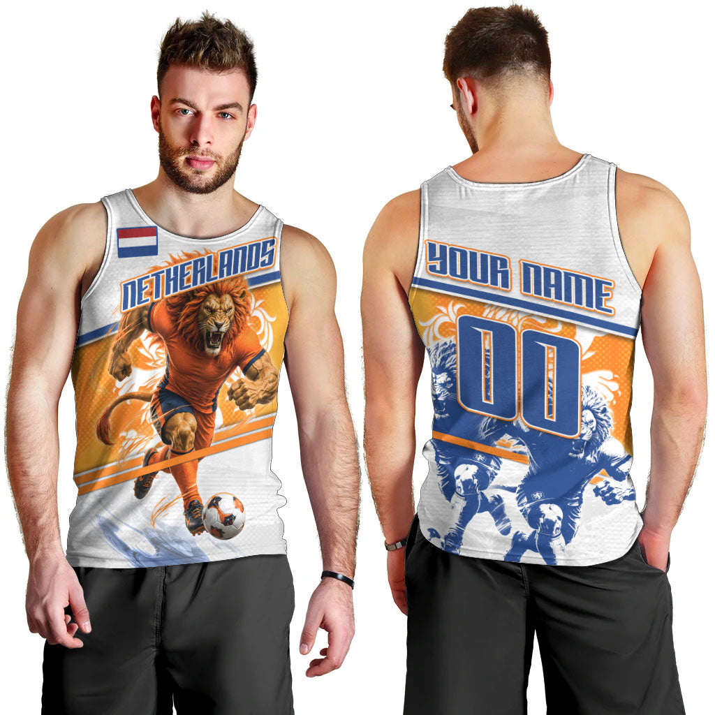 Personalized Netherlands Football Men Tank Top Dutch Lion Heritage Mascot Flame Swirl
