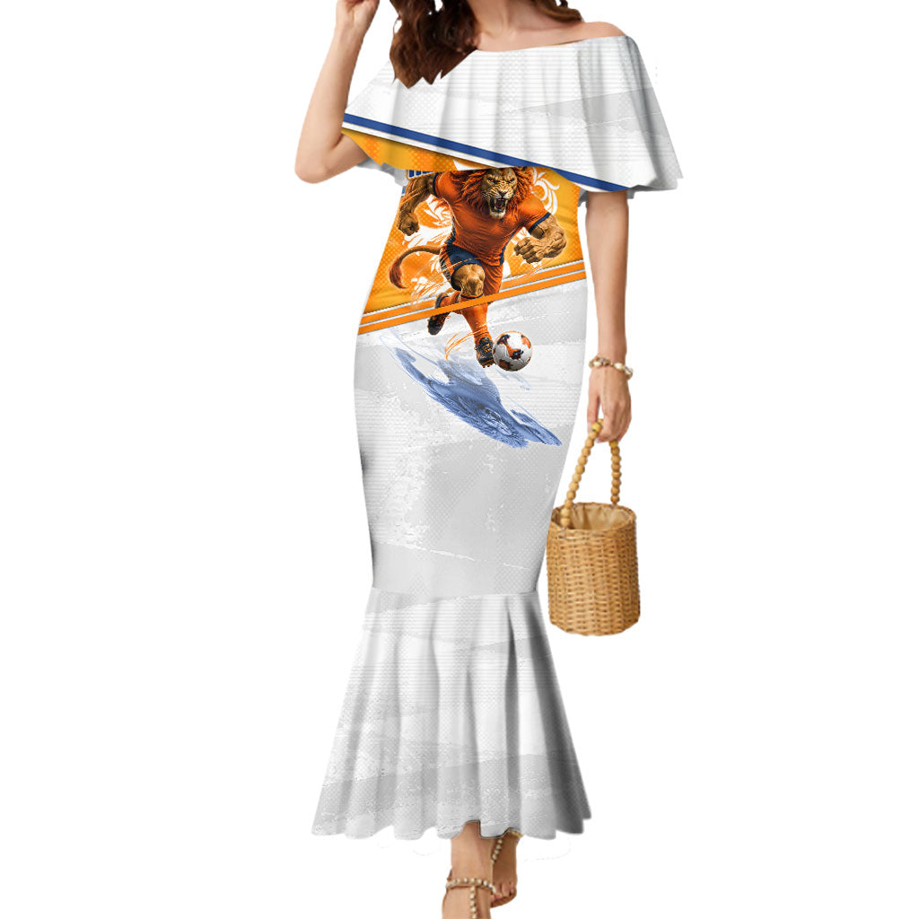 Personalized Netherlands Football Mermaid Dress Dutch Lion Heritage Mascot Flame Swirl