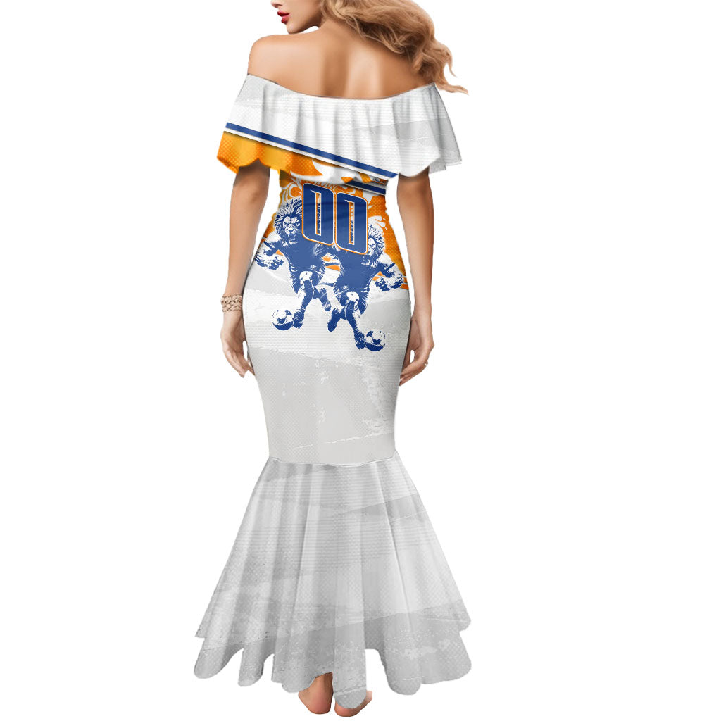 Personalized Netherlands Football Mermaid Dress Dutch Lion Heritage Mascot Flame Swirl