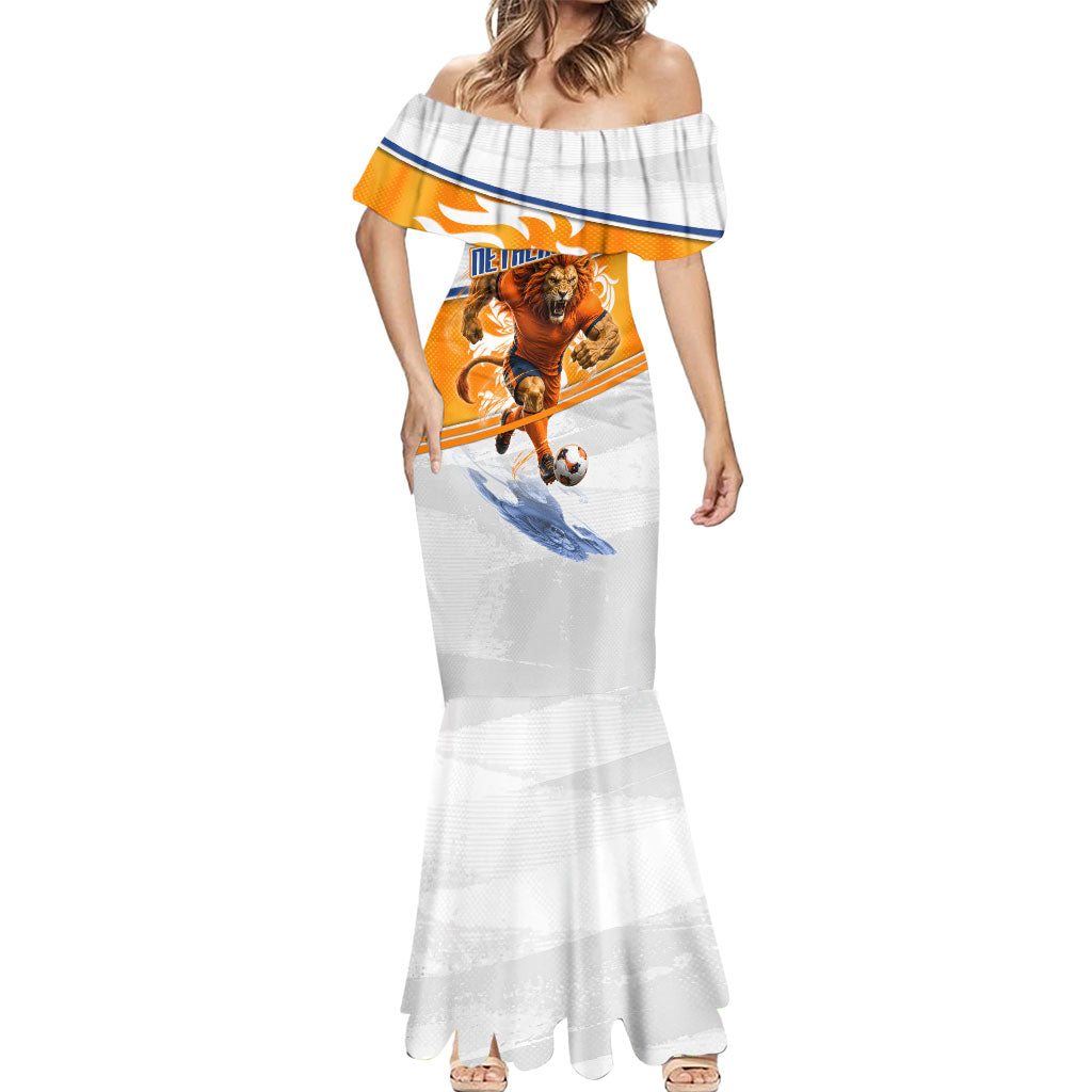 Personalized Netherlands Football Mermaid Dress Dutch Lion Heritage Mascot Flame Swirl