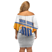 Personalized Netherlands Football Off Shoulder Short Dress Dutch Lion Heritage Mascot Flame Swirl