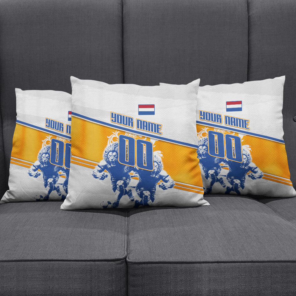 Personalized Netherlands Football Pillow Cover Dutch Lion Heritage Mascot Flame Swirl