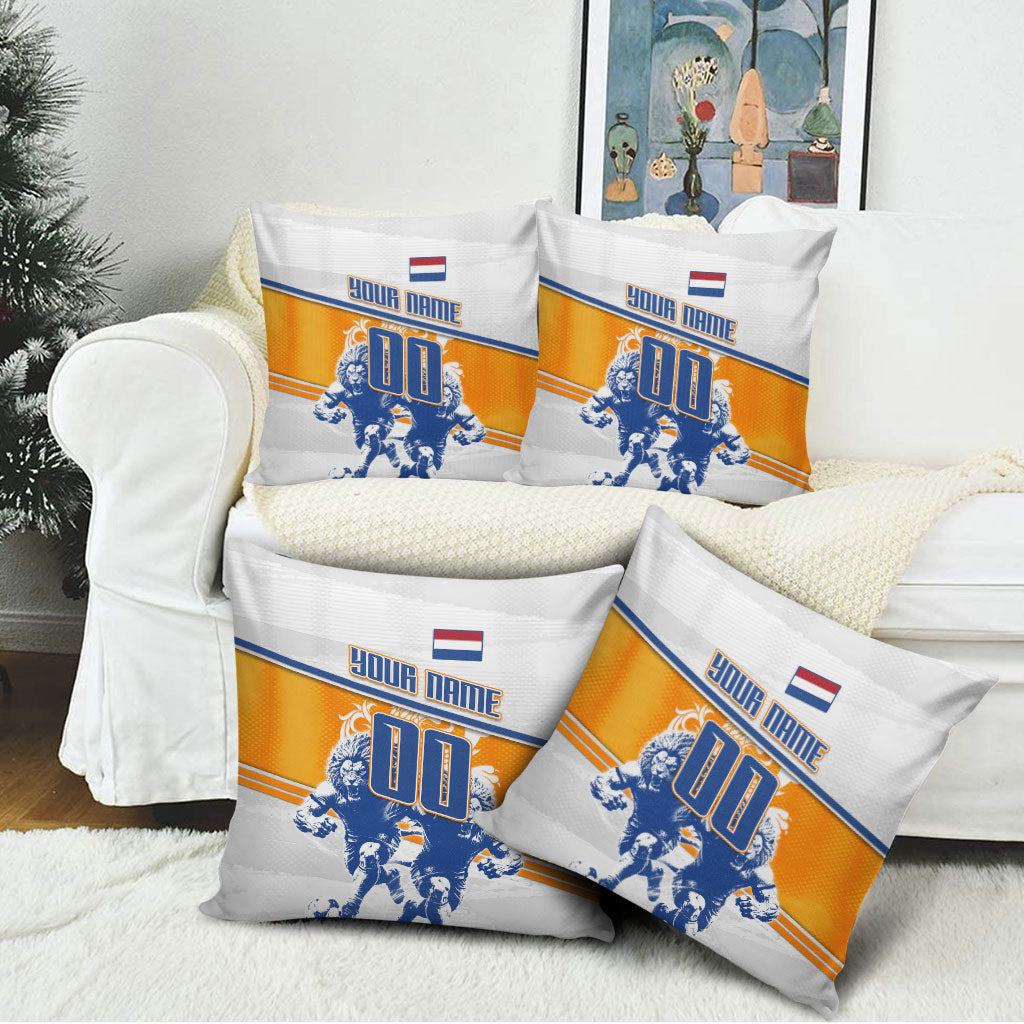 Personalized Netherlands Football Pillow Cover Dutch Lion Heritage Mascot Flame Swirl