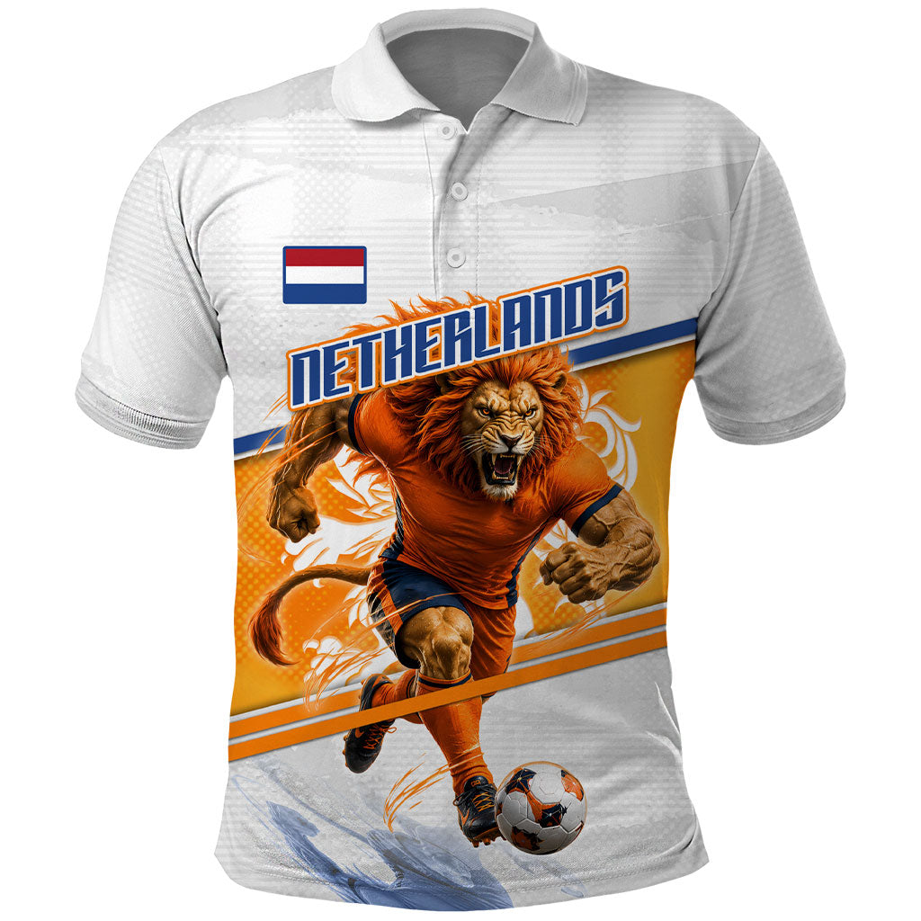 Personalized Netherlands Football Polo Shirt Dutch Lion Heritage Mascot Flame Swirl