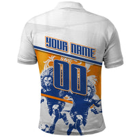 Personalized Netherlands Football Polo Shirt Dutch Lion Heritage Mascot Flame Swirl