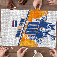 Personalized Netherlands Football Puzzle Dutch Lion Heritage Mascot Flame Swirl