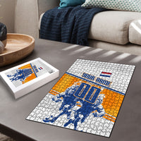Personalized Netherlands Football Puzzle Dutch Lion Heritage Mascot Flame Swirl
