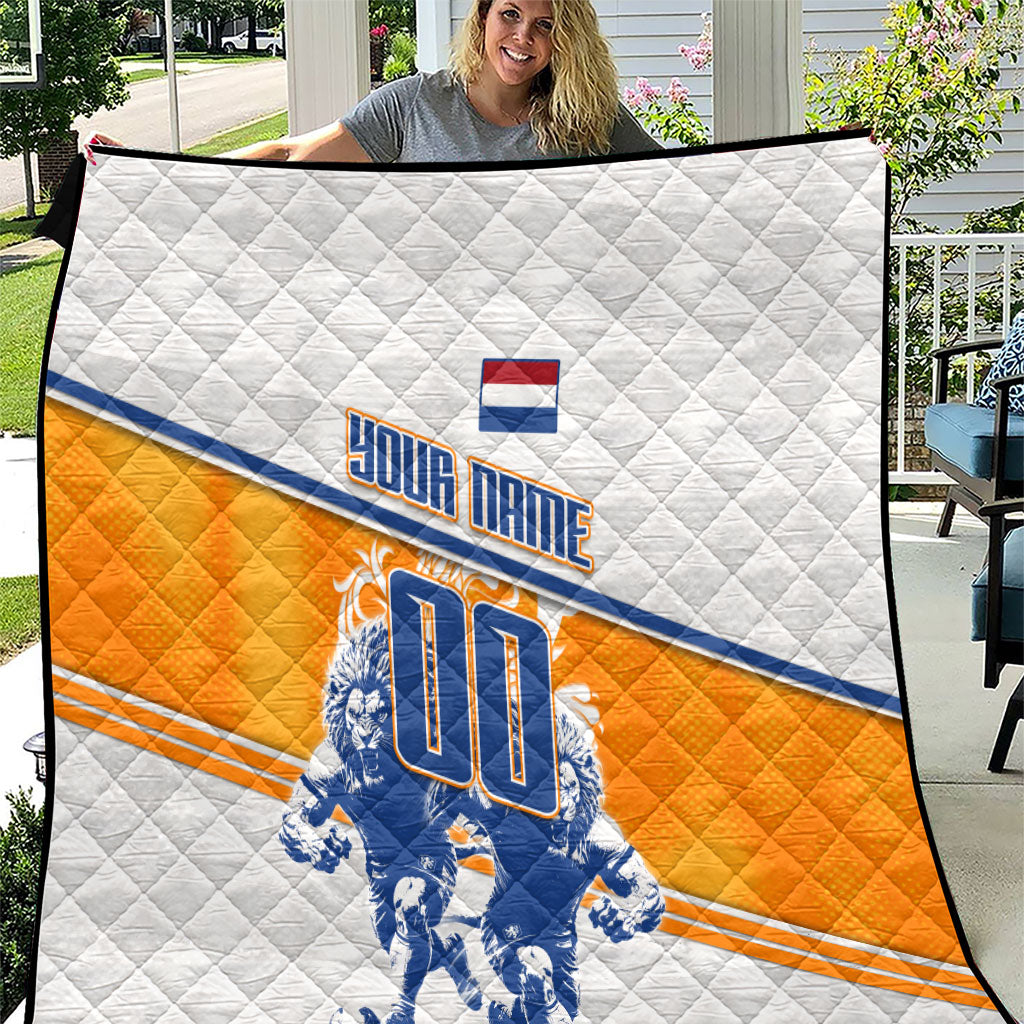 Personalized Netherlands Football Quilt Dutch Lion Heritage Mascot Flame Swirl