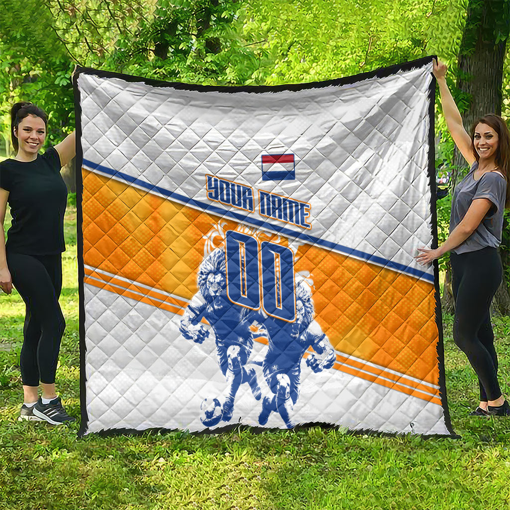 Personalized Netherlands Football Quilt Dutch Lion Heritage Mascot Flame Swirl
