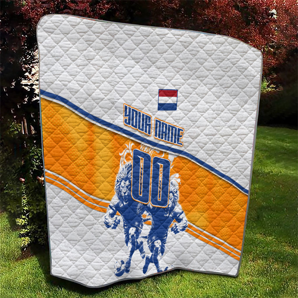 Personalized Netherlands Football Quilt Dutch Lion Heritage Mascot Flame Swirl