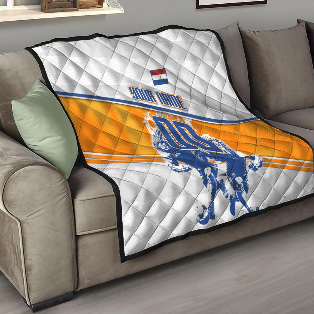 Personalized Netherlands Football Quilt Dutch Lion Heritage Mascot Flame Swirl