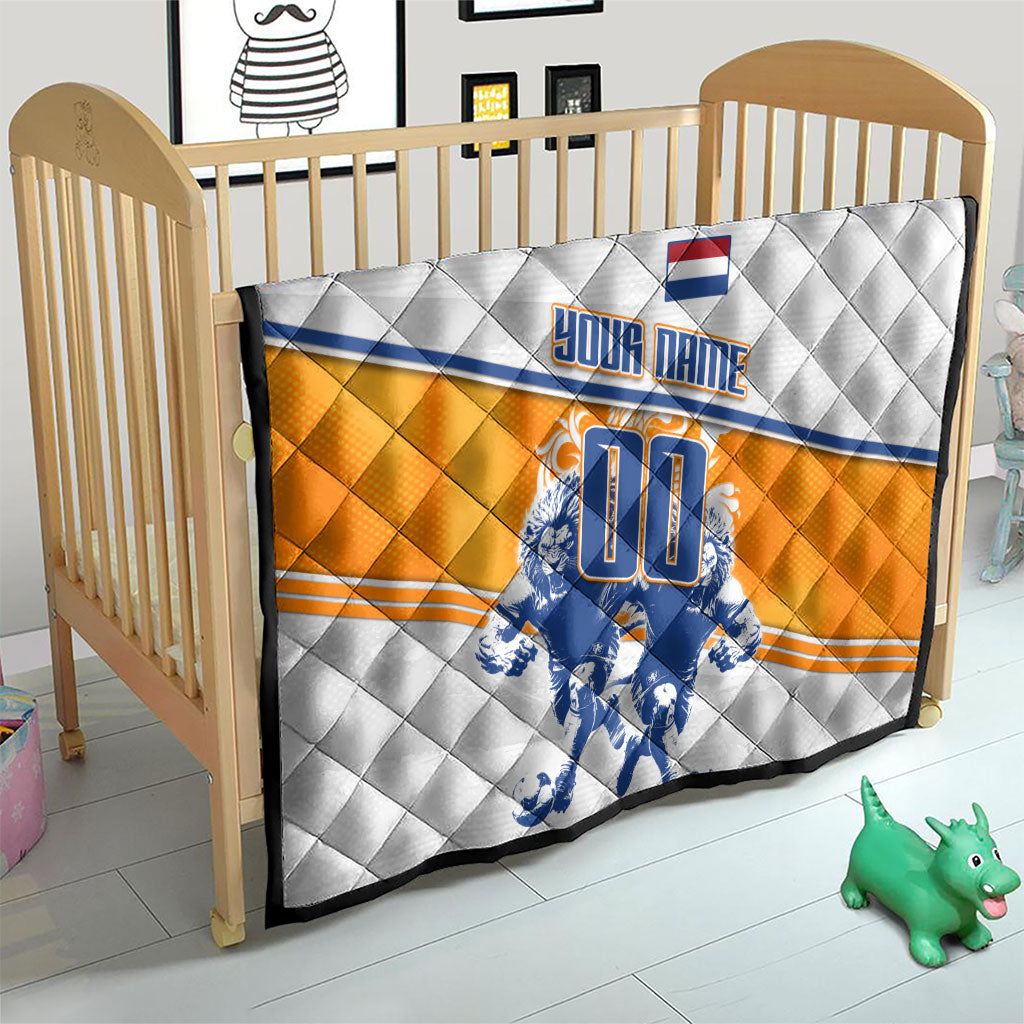 Personalized Netherlands Football Quilt Dutch Lion Heritage Mascot Flame Swirl