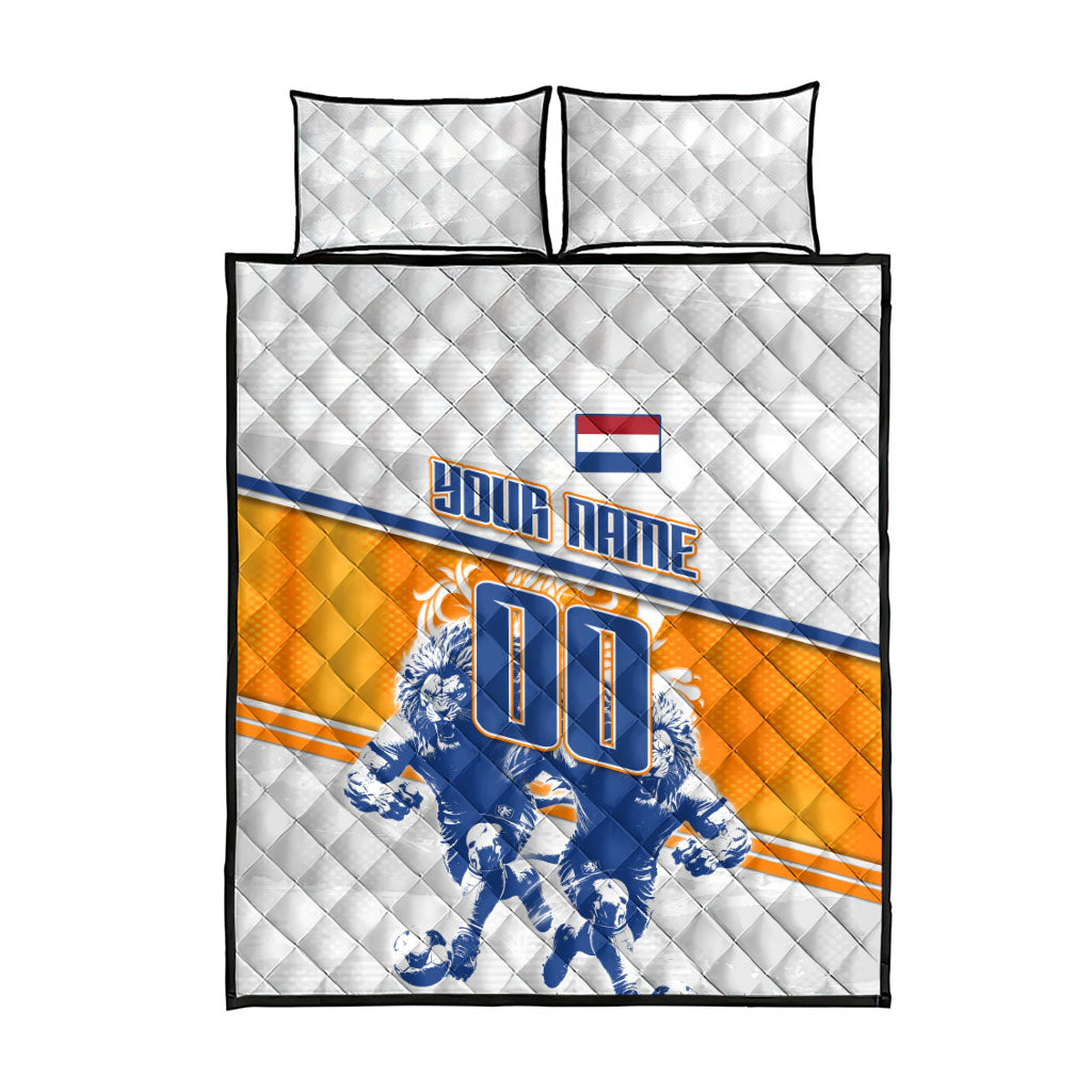 Personalized Netherlands Football Quilt Bed Set Dutch Lion Heritage Mascot Flame Swirl