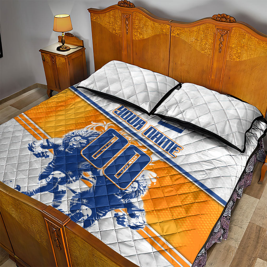 Personalized Netherlands Football Quilt Bed Set Dutch Lion Heritage Mascot Flame Swirl