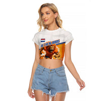 Personalized Netherlands Football Raglan Cropped T Shirt Dutch Lion Heritage Mascot Flame Swirl