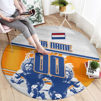 Personalized Netherlands Football Round Carpet Dutch Lion Heritage Mascot Flame Swirl